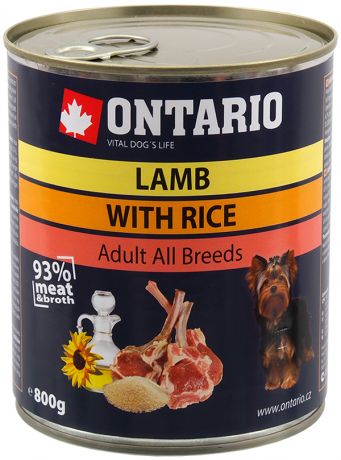 Ontario для взрослых собак с ягненком и рисом (800 гр)