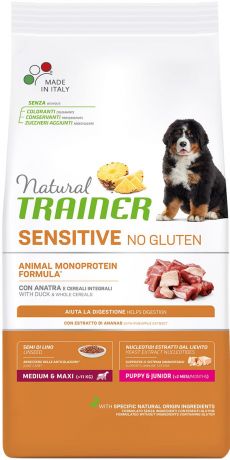 Trainer Natural Sensitive No Gluten Medium & Maxi Puppy & Junior Duck безглютеновый для щенков средних и крупных пород с уткой (12 кг)