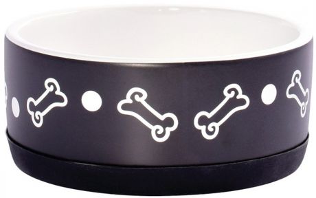 Керамическая миска КерамикАрт нескользящая черная с косточками (0,4 л)