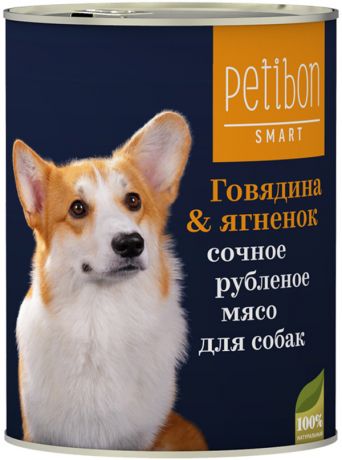Petibon Smart для собак рубленое мясо с говядиной и ягненком (410 гр х 12 шт)