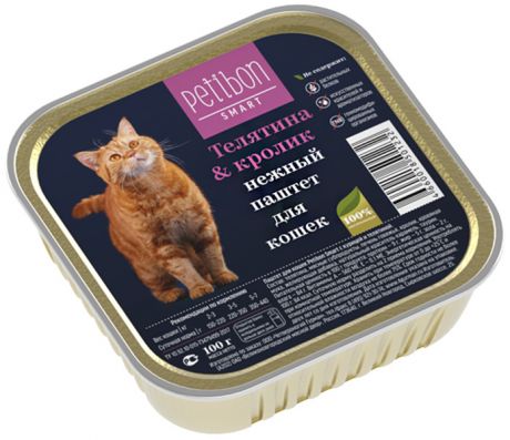 Petibon Smart для кошек паштет с телятиной и кроликом (100 гр х 24 шт)