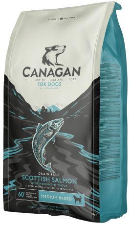 Canagan Grain Free Scottish Salmon Medium Breed беззерновой для собак и щенков средних пород с шотландским лососем (2 кг)
