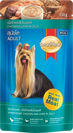 Smartheart Adult Dog для взрослых собак с курицей и печенью в желе 130 гр (130 гр х 12 шт)