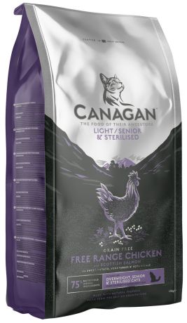 Canagan Grain Free Light Senior Sterilised для пожилых кастрированных котов и стерилизованных кошек с цыпленком и лососем (1,5 кг)