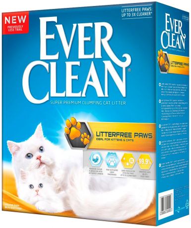 Ever Clean Litterfree Paws наполнитель комкующийся для туалета длинношерстных кошек для идеально чистых лап с ароматом свежести (желтая полоска) (10 + 10 л)
