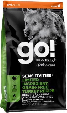 Go! Solutions Sensitivities беззерновой для собак и щенков всех пород с чувствительным пищеварением с индейкой (10 кг)