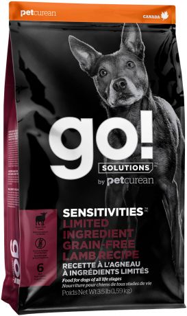 Go! Solutions Sensitivities беззерновой для собак и щенков всех пород с чувствительным пищеварением с ягненком (1,59 кг)