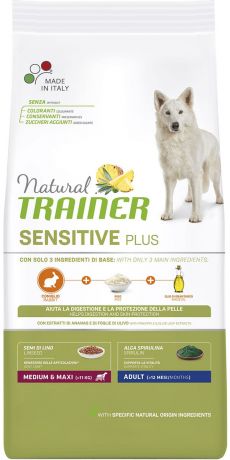 Trainer Natural Sensitive Plus Medium & Maxi Adult Rabbit & Rice безглютеновый для взрослых собак средних и крупных пород с кроликом и рисом (12 кг)