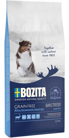 Bozita Grain Free Reindeer беззерновой для взрослых собак всех пород с нормальным и повышенным уровнем активности с оленем (12,5 кг)