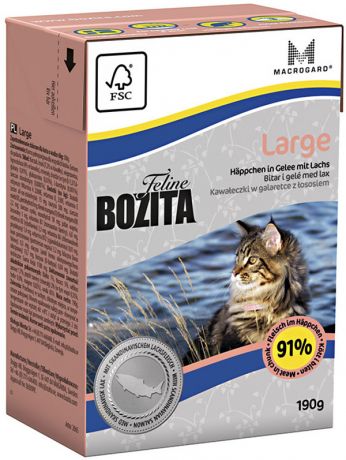 Bozita Feline Function Large Salmon для взрослых кошек крупных пород с лососем в желе 190 гр (190 гр х 16 шт)