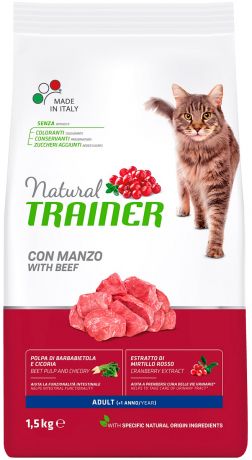 Trainer Natural Adult Cat With Beef для взрослых кошек с говядиной (1,5 кг)