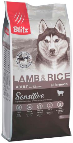 Blitz Adult All Breeds Sensitive Lamb & Rice для взрослых собак всех пород с ягненком и рисом (15 + 15 кг)