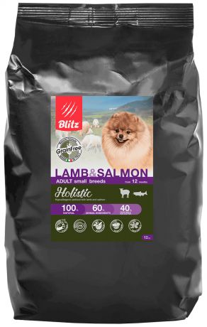 Blitz Holistic Grain Free Adult Lamb & Salmon беззерновой для взрослых собак маленьких пород с ягненком и лососем (1,5 кг)