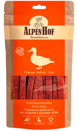Лакомство AlpenHof для собак средних и крупных пород нарезка из филе утки 80 гр (1 уп)