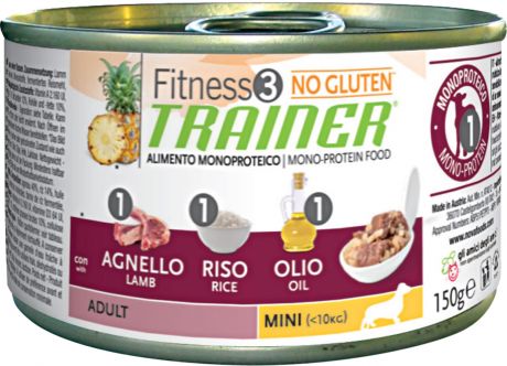 Trainer Fitness 3 No Gluten Mini Adult Lamb & Rice безглютеновые для взрослых собак маленьких пород с ягненком и рисом 150 гр (150 гр)