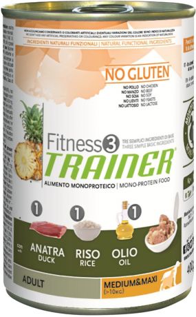 Trainer Fitness 3 No Gluten Medium/maxi Adult Duck & Rice безглютеновые для взрослых собак средних и крупных пород с уткой и рисом 400 гр (400 гр)