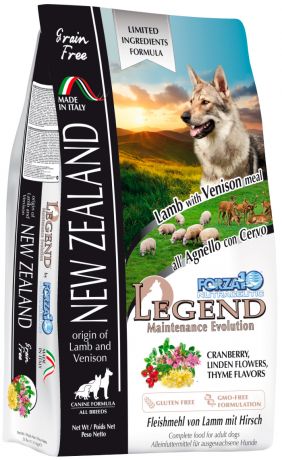 Forza10 Dog Legend New Zeland All Breeds беззерновой для взрослых собак всех пород с ягненком и олениной (11,33 кг)
