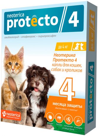 Protecto капли для кошек и собак весом до 4 кг против клещей и блох (уп. 2 шт) (1 уп)