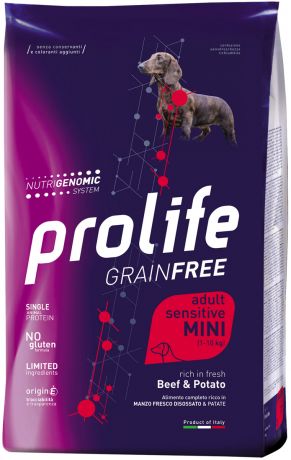 Prolife Adult Mini Grain Free Sensitive Beef & Potato беззерновой для взрослых собак маленьких пород с чувствительным пищеварением с говядиной и картофелем (0,6 кг)