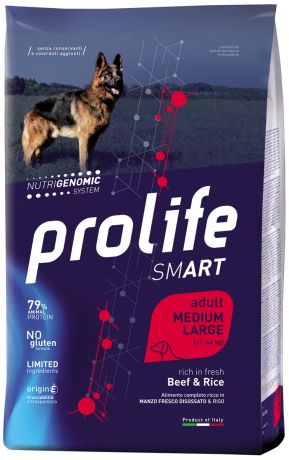 Prolife Adult Medium/large Smart Beef & Rice для взрослых собак средних и крупных пород с говядиной и рисом (2,5 кг)
