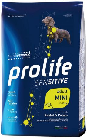Prolife Adult Mini Sensitive Rabbit & Potato для взрослых собак маленьких пород с чувствительным пищеварением с кроликом и картофелем (0,6 кг)