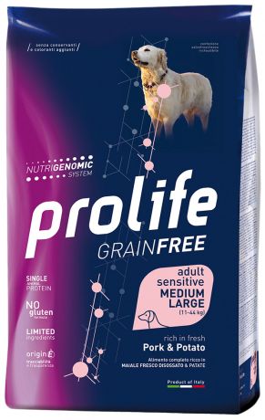 Prolife Adult Medium/large Grain Free Sensitive Pork & Potato беззерновой для взрослых собак средних и крупных пород с чувствительным пищеварением со свининой и картофелем (10 кг)