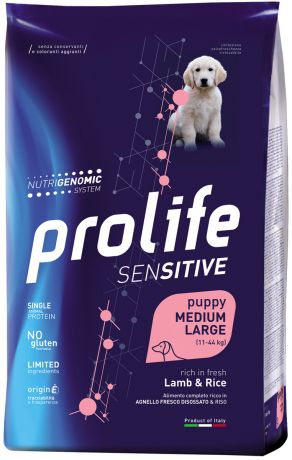 Prolife Puppy Medium/large Sensitive Lamb & Rice для щенков средних и крупных пород с чувствительным пищеварением с ягненком и рисом (10 кг)