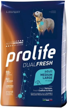 Prolife Adult Medium/large Dual Fresh Salmon, Codfish & Rice для взрослых собак средних и крупных пород с лососем, треской и рисом (2,5 кг)