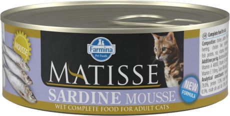 Matisse Mousse Sardine для взрослых кошек мусс с сардинами 85 гр (85 гр х 12 шт)