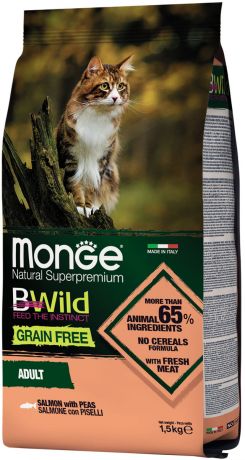 Monge Bwild Cat Adult Grain Free беззерновой для взрослых кошек с лососем и горохом (1,5 кг)
