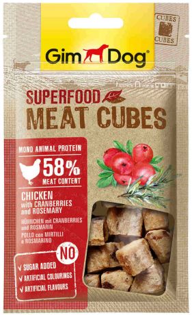 Лакомство GimDog Superfood для собак мясные косточки с курицей, клюквой и розмарином (70 гр)