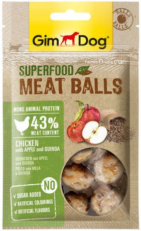 Лакомство GimDog Superfood для собак мясные шарики с курицей, яблоком и киноа (70 гр)