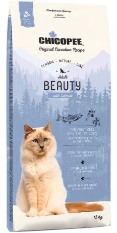 Chicopee Classic Nature Line Cat Adult Beauty для взрослых кошек с чувствительной кожей и шерстью с лососем (1,5 кг)