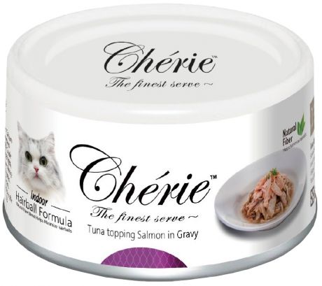 Pettric Cherie Adult Cat Hairball Control Tuna & Salmon для взрослых кошек для вывода шерсти с тунцом и лососем в подливе 80 гр (80 гр х 24 шт)