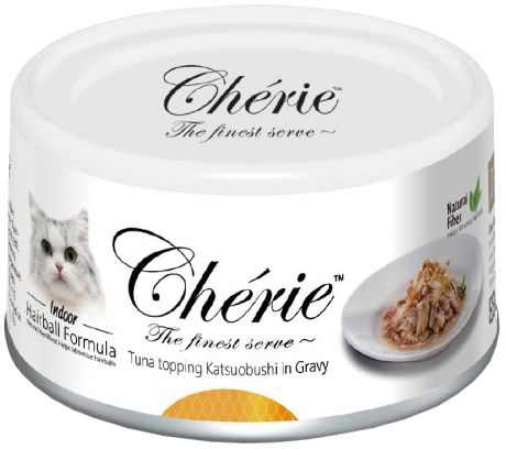 Pettric Cherie Adult Cat Hairball Control Tuna & Katsuobushi для взрослых кошек для вывода шерсти с тунцом и копчеными хлопьями тунца бонито в подливе 80 гр (80 гр х 24 шт)
