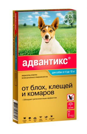 Advantix 100c – Адвантикс капли для собак весом от 4 до 10 кг против клещей, блох, вшей, власоедов и других насекомых (1 пипетка по 1 мл) Bayer (1 уп)