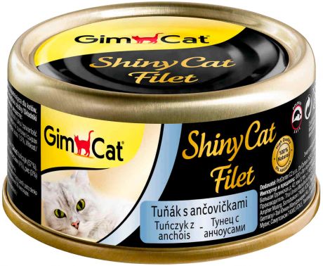 Gimcat Shinycat Filet для взрослых кошек с тунцом и анчоусами в бульоне 70 гр (70 гр х 24 шт)