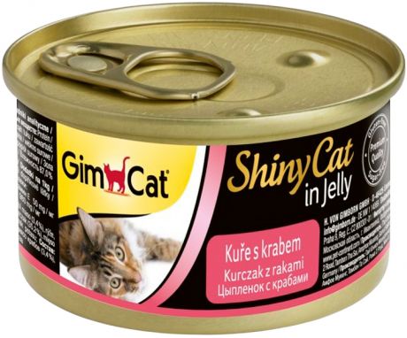 Gimcat Shinycat для взрослых кошек с курицей и крабом в желе 70 гр (70 гр х 24 шт)