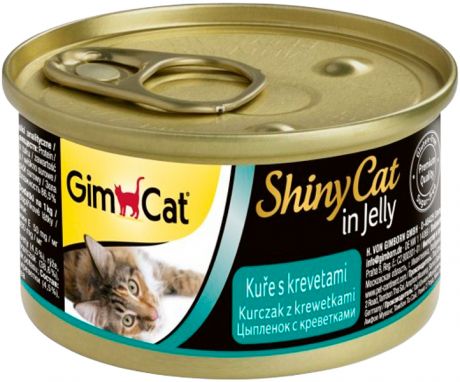 Gimcat Shinycat для взрослых кошек с курицей и креветками в желе 70 гр (70 гр х 24 шт)