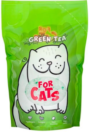 For Cats наполнитель силикагелевый для туалета кошек с ароматом зеленого чая (8 л)