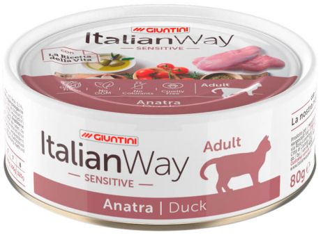 Italian Way Cat Sensitive безглютеновые для взрослых кошек с чувствительным пищеварением с уткой 80 гр (80 гр)