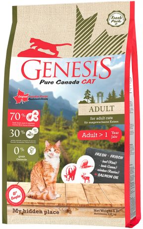 Genesis Pure Canada My Hidden Place Adult беззерновой для взрослых кошек с говядиной, ягненком и олениной (0,34 кг)