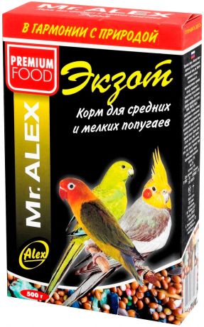 Mr.alex Экзот корм для средних и мелких попугаев (500 гр)