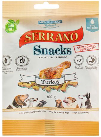 Лакомство Serrano Snacks для взрослых собак всех пород снеки с индейкой 100 гр (1 шт)