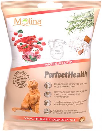 Лакомство Molina Perfect Health для кошек хрустящие подушечки с мясным ассорти 50 гр (1 шт)