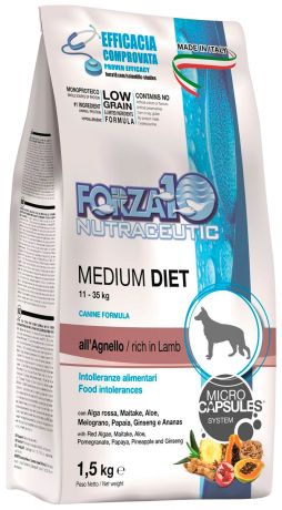 Forza10 Dog Medium Diet монобелковый для взрослых собак средних пород при аллергии с ягненком (12 + 12 кг)