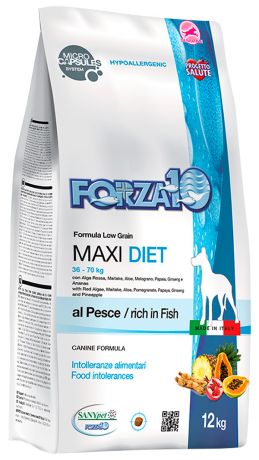 Forza10 Dog Maxi Diet монобелковый для взрослых собак крупных пород при аллергии с рыбой (12 + 12 кг)