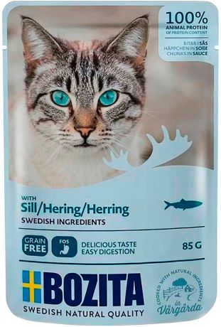 Bozita Herring беззерновые для взрослых кошек с сельдью в соусе 85 гр (85 гр)