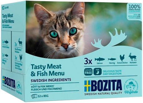 Bozita Multibox Meat & Fish In Sauce для взрослых кошек мультибокс мясной и рыбный микс в соусе 85 гр х 12 шт (1 шт)