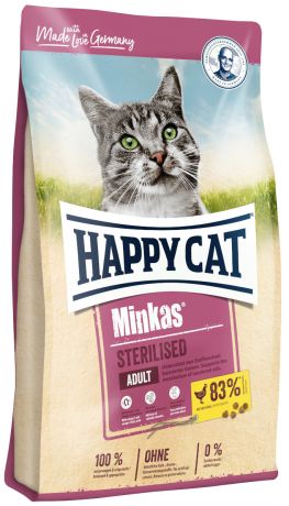 Happy Cat Minkas Sterilised для взрослых кастрированных котов и стерилизованных кошек с птицей (0,5 кг)